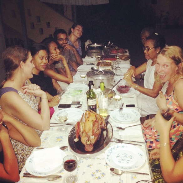 My Peace Corps extended family enjoying the Thanksgiving feast